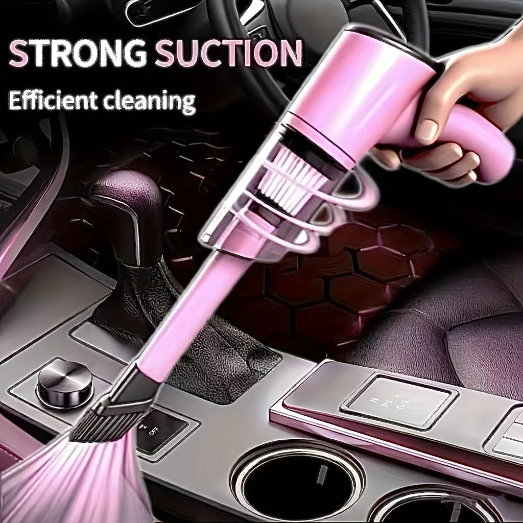 Mini aspirateur de voiture portable rose, forte aspiration, nettoyage humide et sec pour poils d'animaux, multifonctionnel, sans fil, design mignon pour femmes et filles