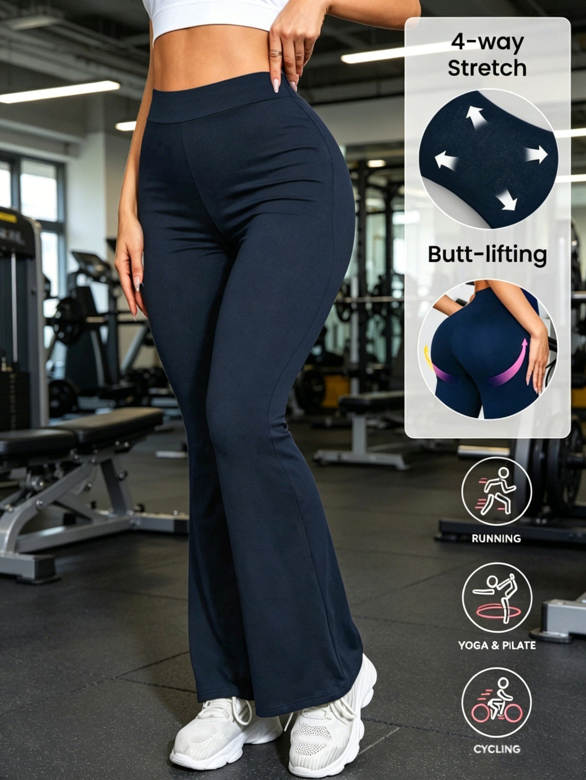 Pantalon évasé taille haute pour femme, pantalon large galbant, extensible dans les 4 sens, couleur unie, style décontracté pour le quotidien, pantalon sculptant tendance, XS S M L XL