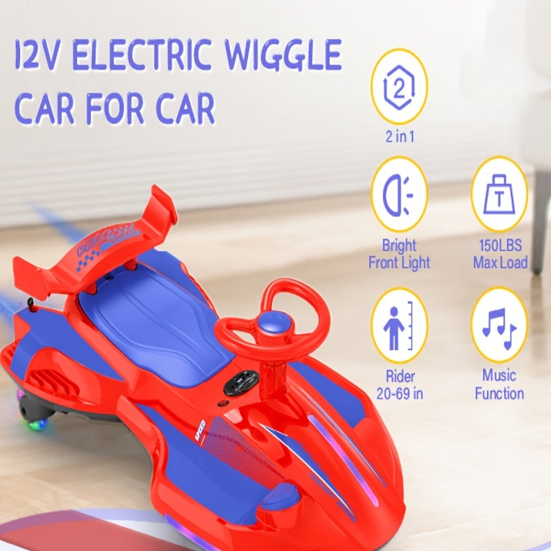 Voiture électrique à bascule 12V pour enfants - Jouet porteur 2-en-1 avec pédale, double vitesse, pulvérisation d'eau, lumières clignotantes, musique et conception anti-basculement | Garçons et filles de 3 ans et plus | Max 8 km/h