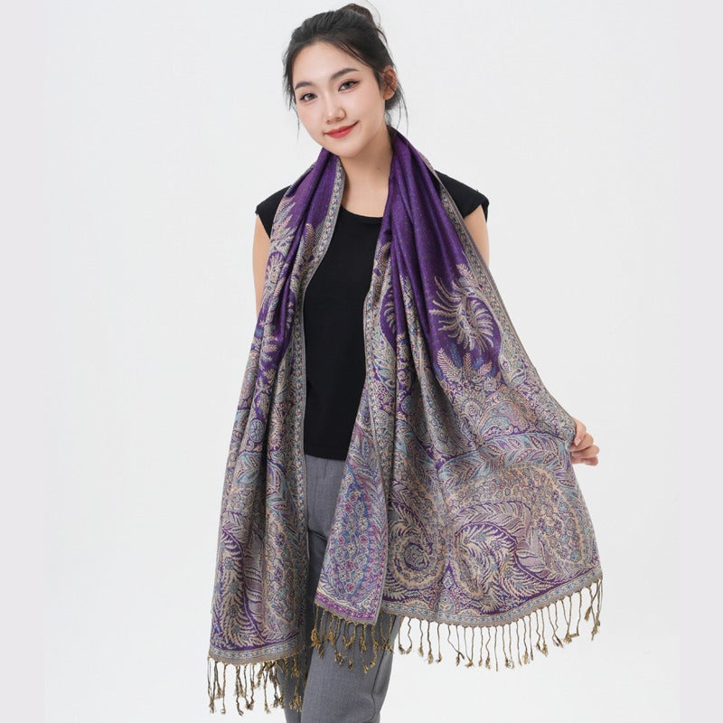 Écharpe pashmina à motif cachemire « queue de phénix » – Châle enveloppant épais et chaud pour femme, tissu doux et luxueux disponible en 17 couleurs éclatantes, polyvalent pour les événements formels, le quotidien et les cadeaux