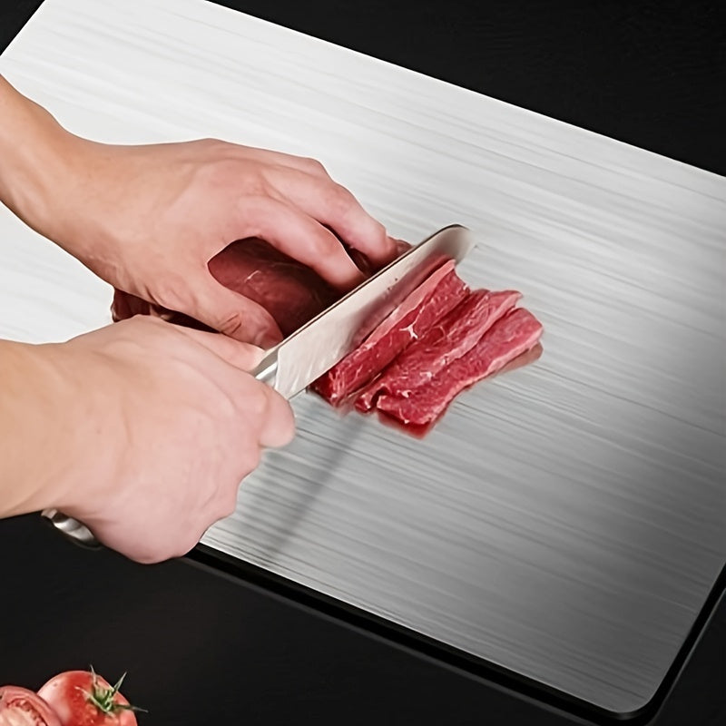 Ensemble de 3 planches à découper en acier inoxydable, de qualité supérieure, sans BPA, résistantes à la rouille, faciles à nettoyer et peu encombrantes, pour la préparation de viandes, légumes et fruits.