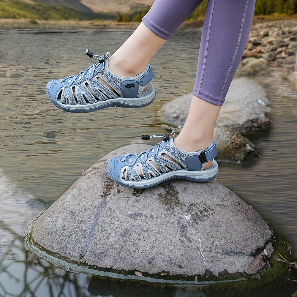 Sandales de randonnée fermées pour femmes, sandales aquatiques légères et antidérapantes avec lacets élastiques réglables et bride auto-agrippante, chaussures de sport respirantes pour la plage, le camping, la pêche, les voyages et la marche