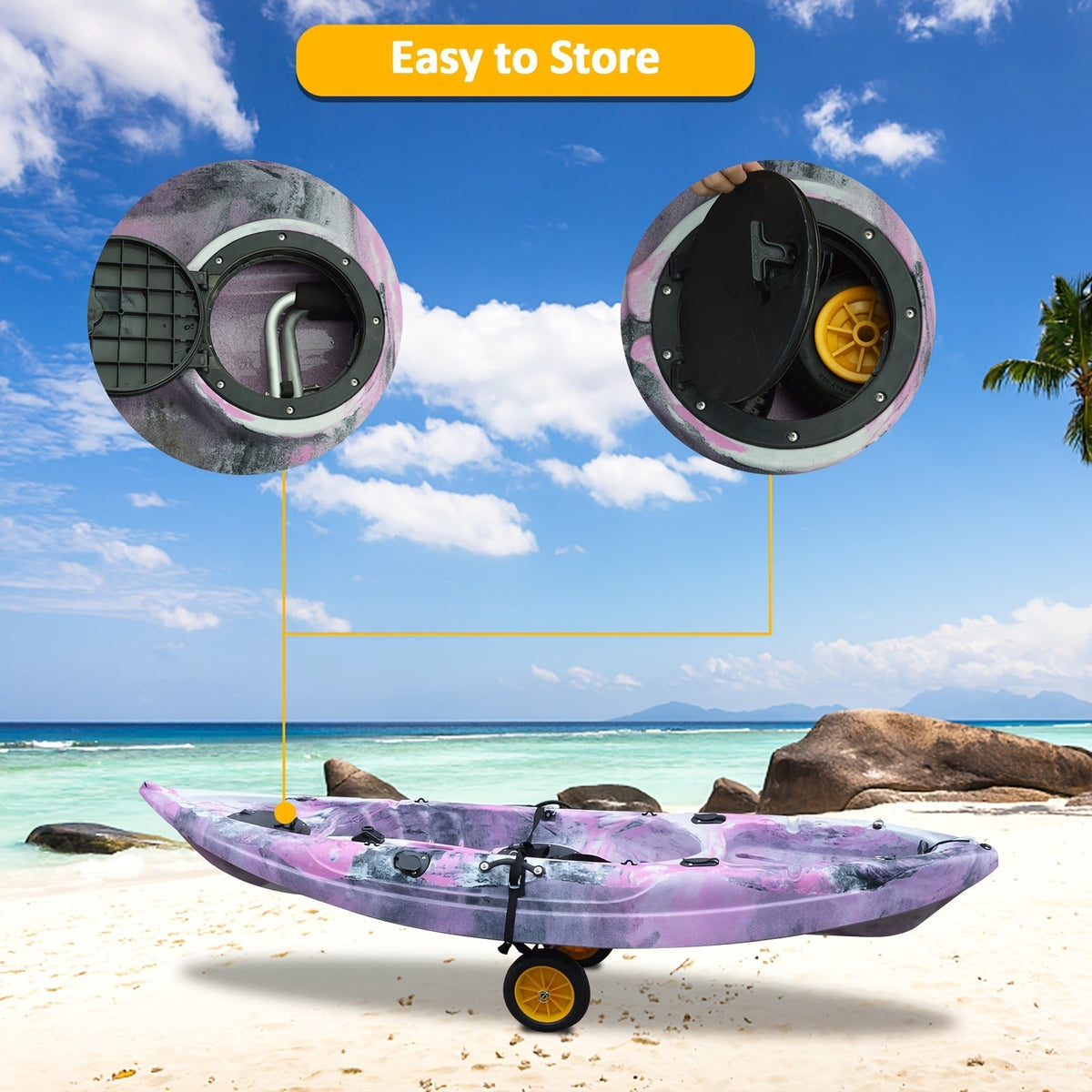 Chariot de transport pour kayak pliable Bonnlo en alliage d'aluminium moulé avec roues pleines de 10 po – Convient aux canoës, planches à pagaie, bateaux à fond plat, tapis flottants et embarcations