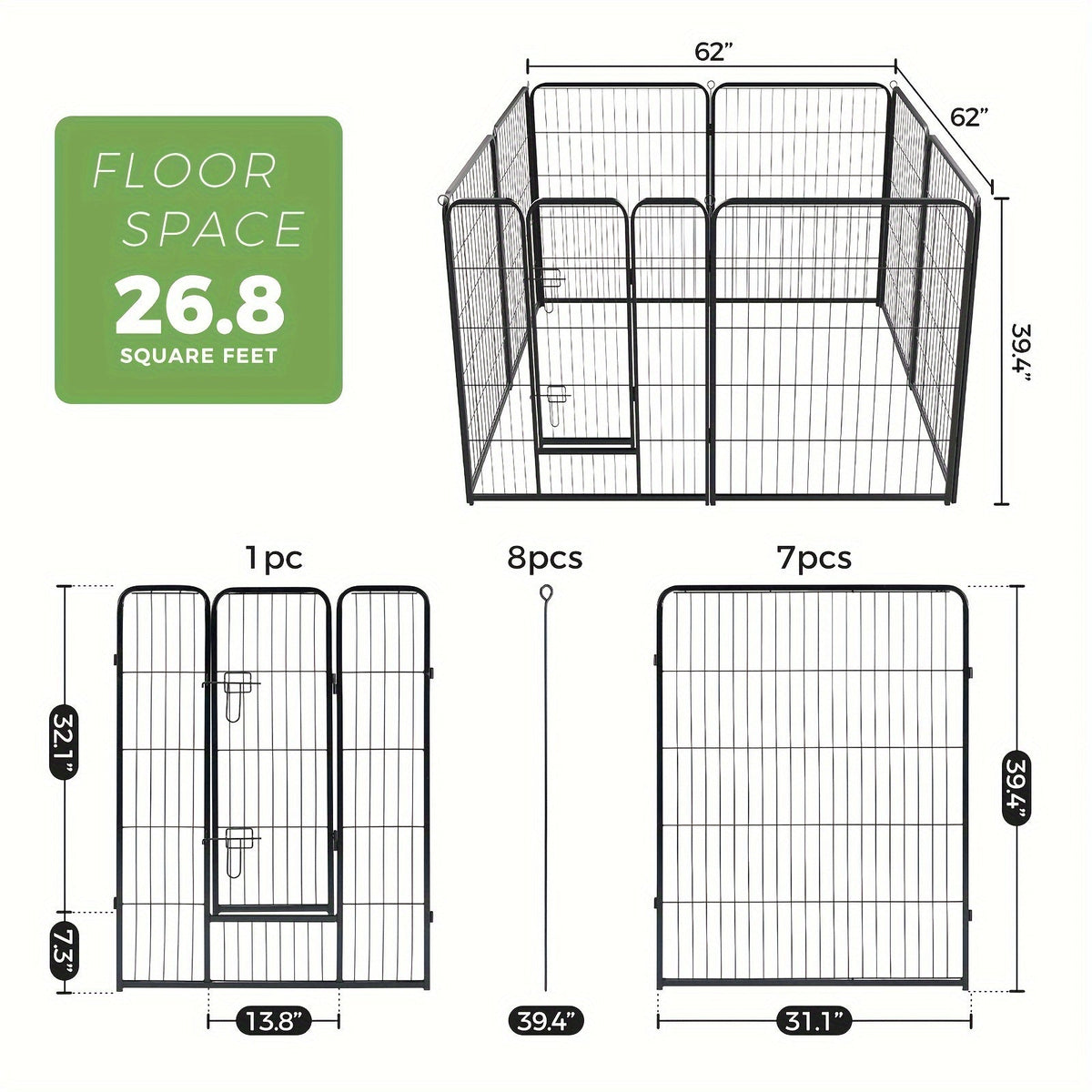 Parc pour chiens 8 ou 16 panneaux, chenil en métal à monter soi-même avec porte pour grands, moyens et petits chiens – 24, 32, 40 pouces, enclos pour chiots intérieur/extérieur, facile à assembler et à déplacer
