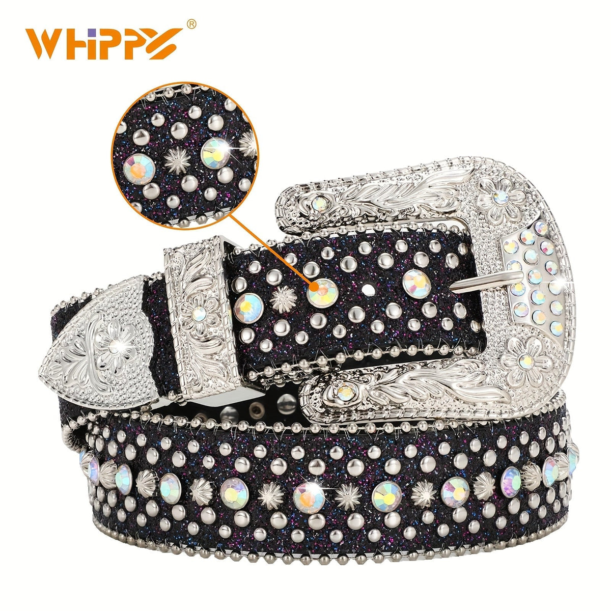 Ceinture strass unisexe style western – Ceinture ajustable scintillante en similicuir avec boucle en alliage pour hommes et femmes, tailles S-XL, cadeau pour fête, festival, Halloween, Noël