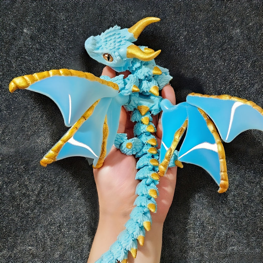 Statue de dragon articulé imprimée en 3D, ailes flexibles à deux cornes, écailles bicolores, figurine décorative de bureau pour collectionneur, cadeau fantastique pour adultes et passionnés de dragons