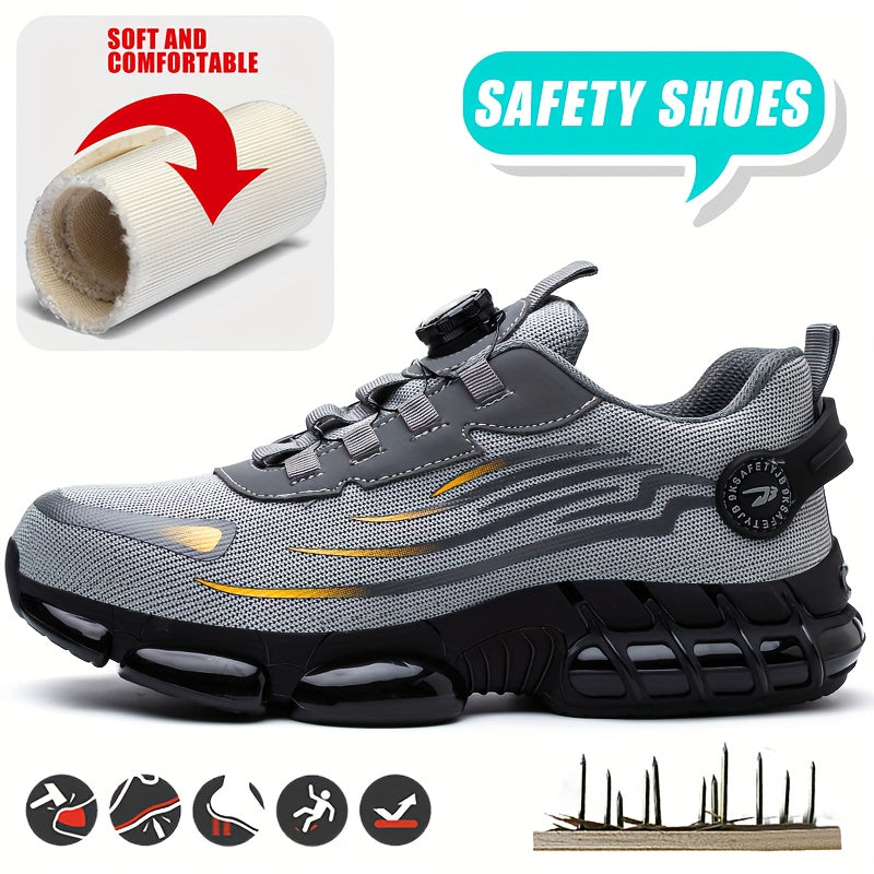 Chaussures de sécurité à embout en acier pour hommes, antidérapantes, respirantes, baskets à embout composite, bottes de travail de construction résistantes à l'abrasion, noir/gris foncé, US 6-11
