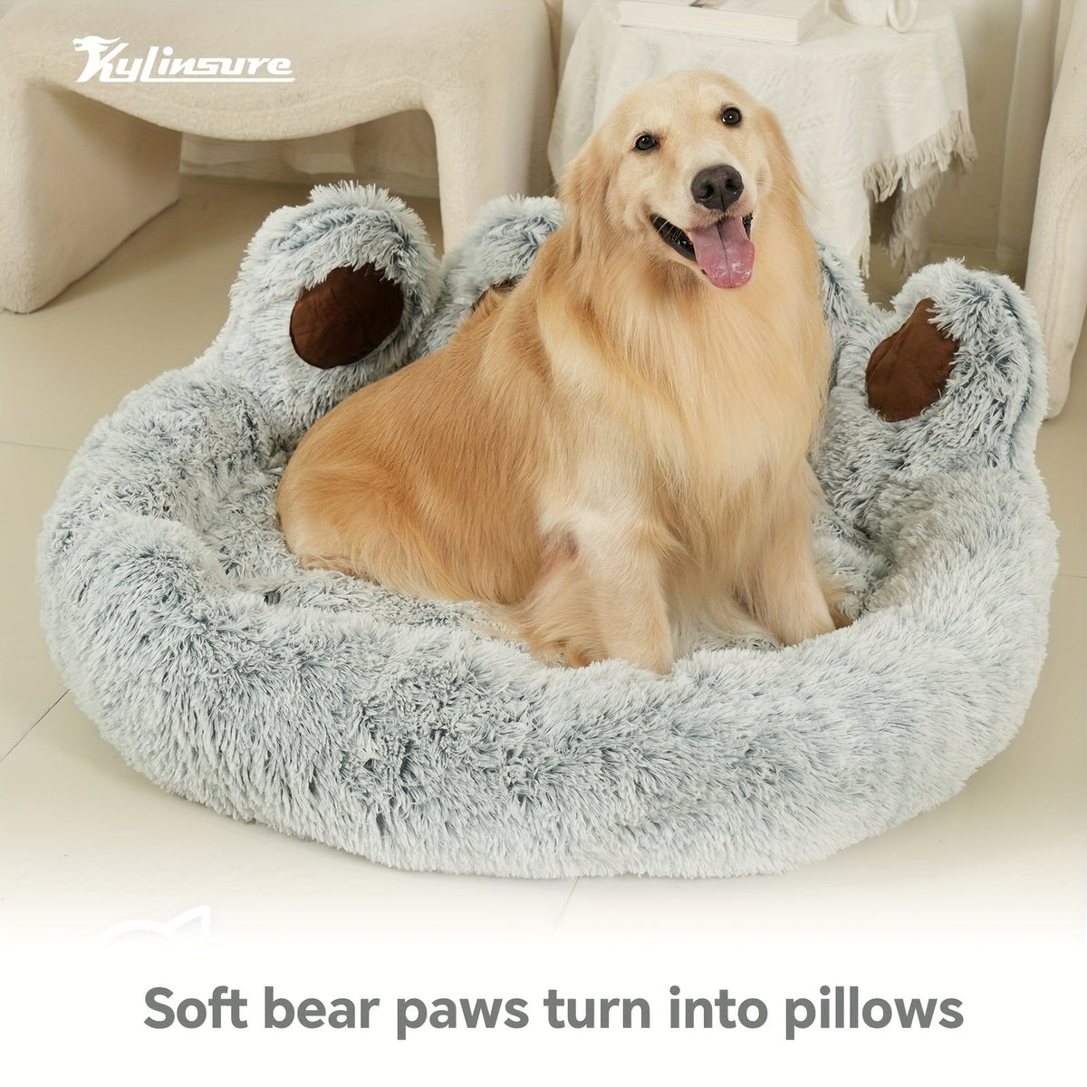 Lit pour chien et chat en forme de patte d'ours – Coussin rond apaisant, chaud et doux en peluche pour animal de compagnie avec foulard bonus, S M L XL 2XL Café Rose Gris Marron pour chiens et chats de petite, moyenne et grande taille