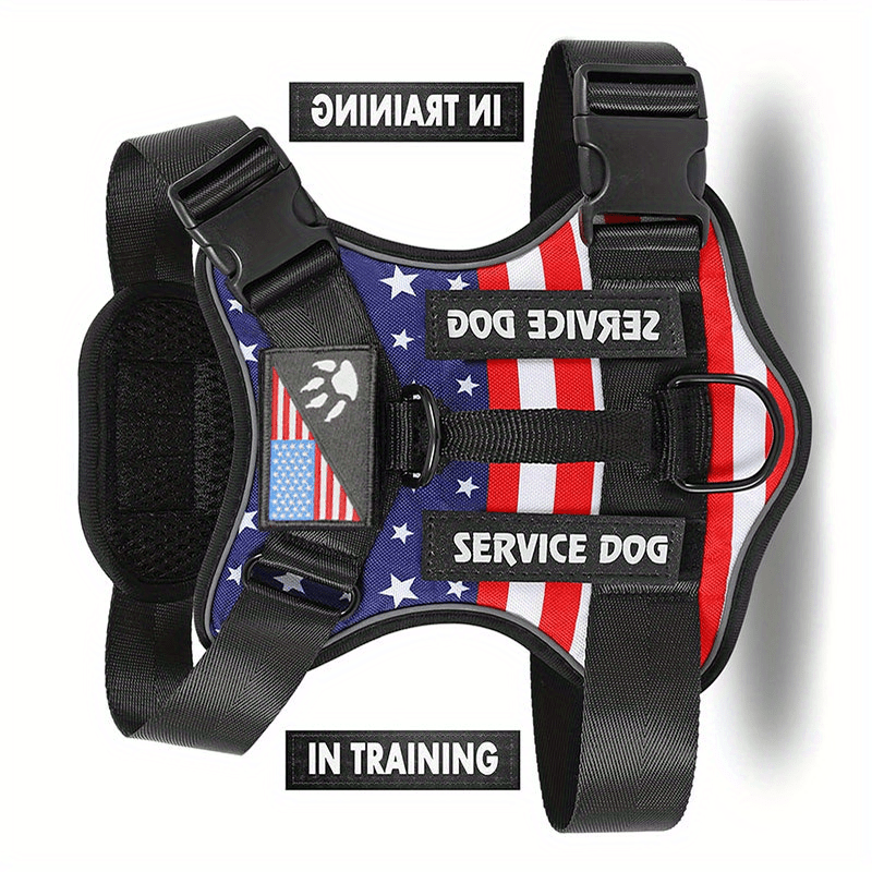 Harnais anti-traction pour chien avec gilet réfléchissant et 5 écussons – Harnais de service réglable en maille Oxford souple, avec attaches avant et arrière pour chiens de petite, moyenne et grande taille, de XS à XL