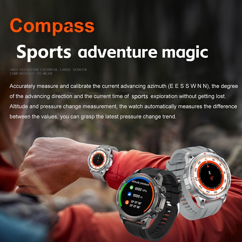 Montre connectée GPS pour homme – Écran HD 360×360, commande vocale IA, appels sans fil, NFC, boussole, éclairage LED, suivi de trajectoire, tracker de fitness pour sports de plein air, cadeau pour la fête des Pères