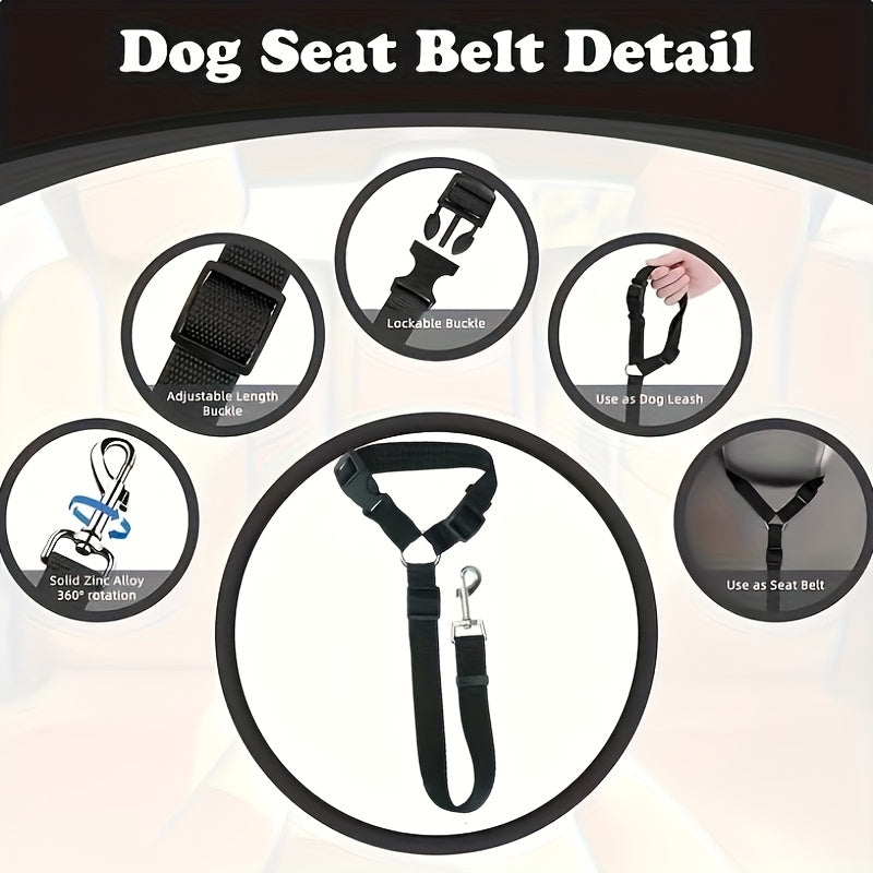 Harnais de sécurité 2-en-1 et laisse réglable pour chiens – Ceinture de sécurité anti-collision, nylon durable, chiens de petite à moyenne taille – Accessoire de voyage pour voiture, 4 couleurs
