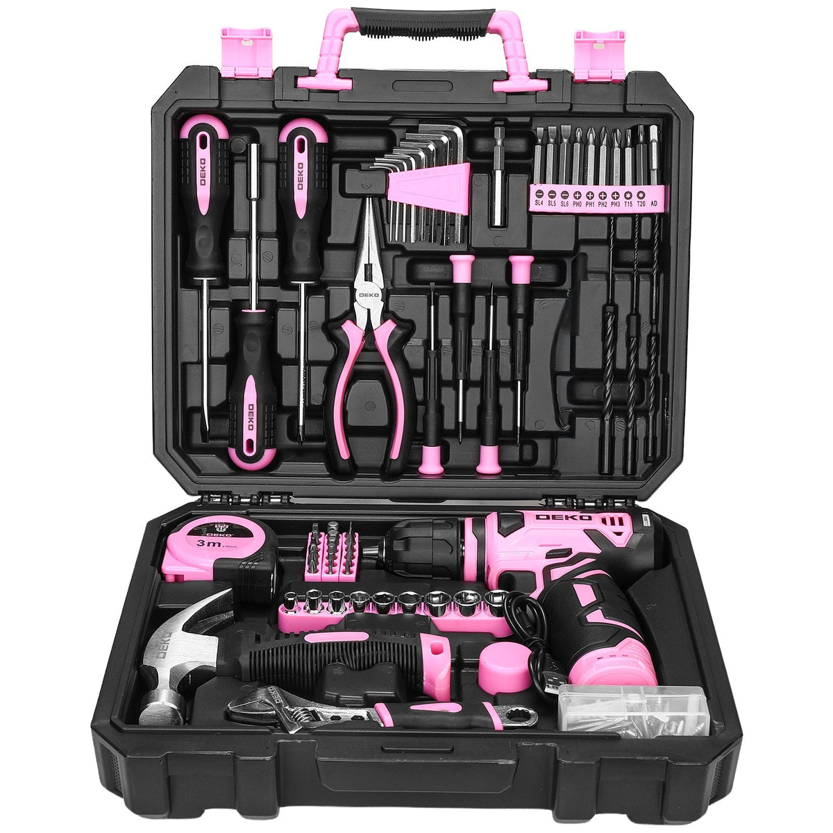 Ensemble d'outils avec perceuse sans fil 119/151 pièces, 8V rechargeable USB-C avec LED – Kit de réparation domestique tout-en-un léger pour femmes, bricolage, jardinage et montage de meubles, 6 couleurs, idée cadeau idéale
