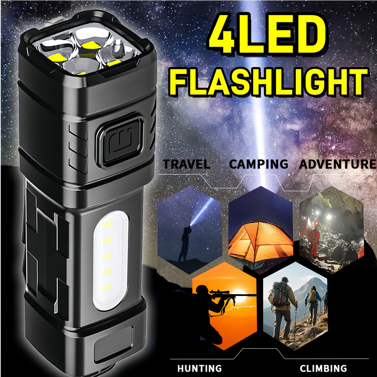 Mini lampe de poche LED rechargeable, lot de 3 ou 6, 2000 lumens, COB, 4 modes, charge USB-C, lampe de poche compacte avec clip arrière et batterie intégrée pour le camping, la randonnée, la chasse et les urgences