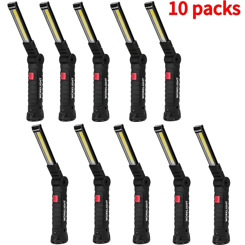 Lampes de travail rechargeables à LED COB – Lampe de travail portative à suspendre avec batterie intégrée pour le camping, le jardin, les fêtes et l'entretien de véhicules, options en packs de 2/4/6/8/10, noir et kaki