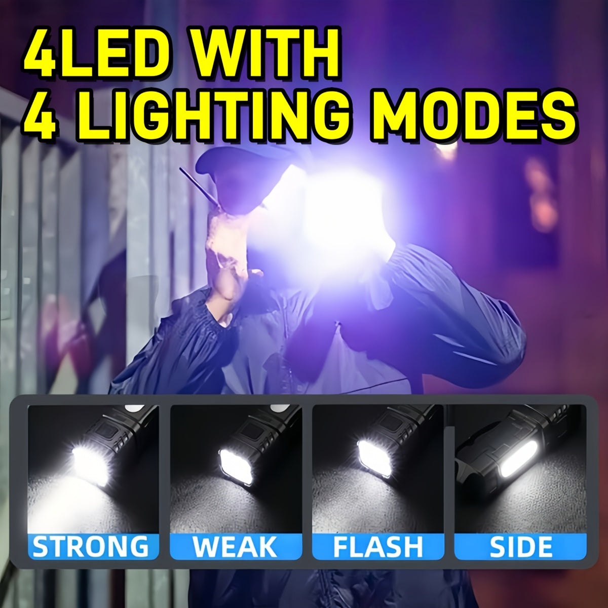 Mini lampe de poche LED rechargeable, lot de 3 ou 6, 2000 lumens, COB, 4 modes, charge USB-C, lampe de poche compacte avec clip arrière et batterie intégrée pour le camping, la randonnée, la chasse et les urgences