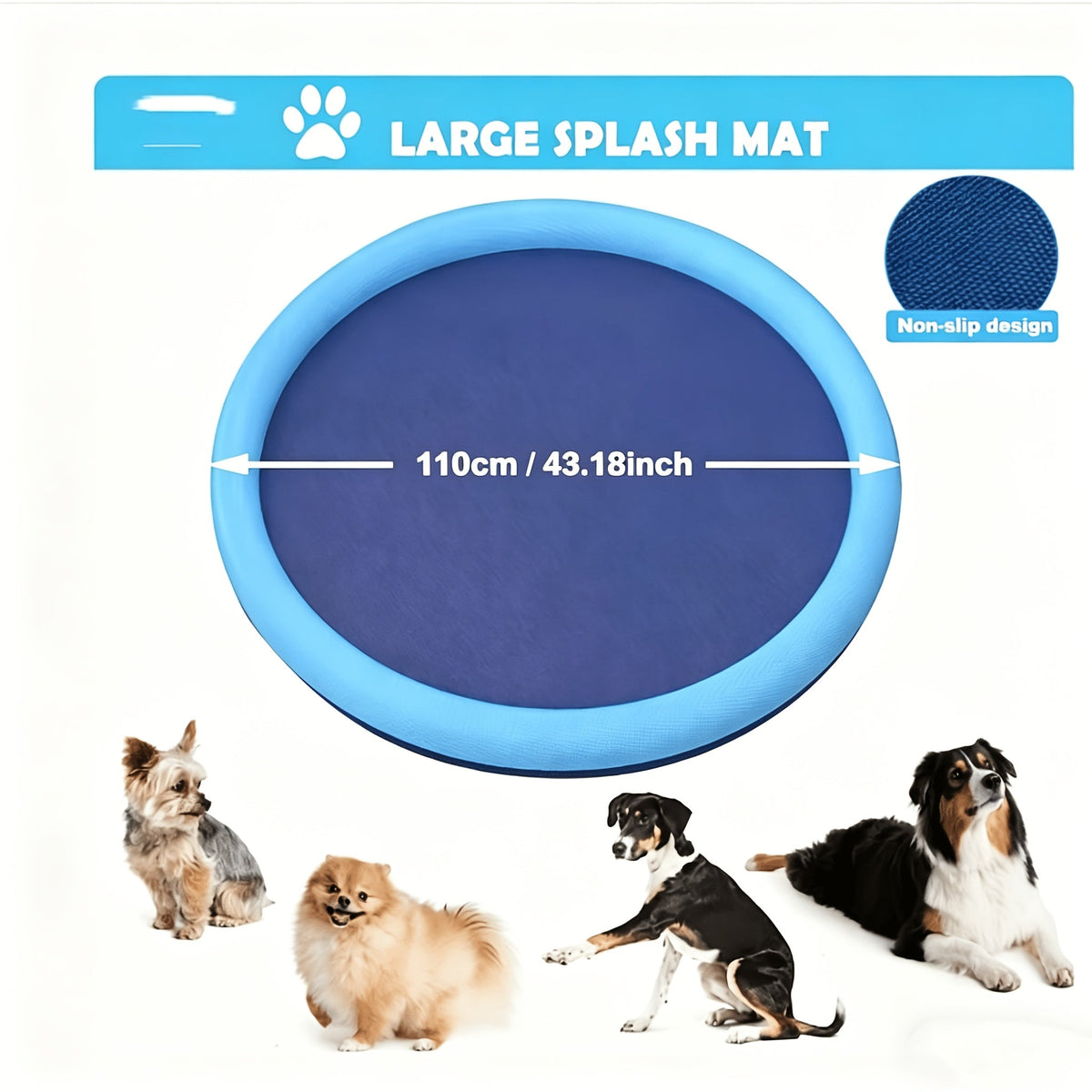 Tapis de douche et pataugeoire portable pour chiens – Piscine pour animaux pliable, ultra-épaisse (0,6 mm) et antidérapante, tapis de jeu aquatique rafraîchissant avec arroseur pour petits chiens, chiots et chats