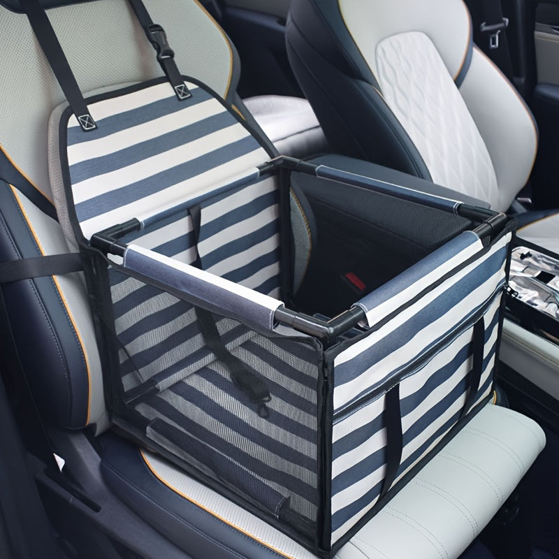 Panier de sécurité pour siège auto pour chiens petits et moyens - Siège rehausseur pour animaux de compagnie de haute qualité avec coussin doux, panier sécurisé pour chien en voiture, 7 couleurs : marron, gris, gris, cramoisi, bleu marine, bleu, rayé
