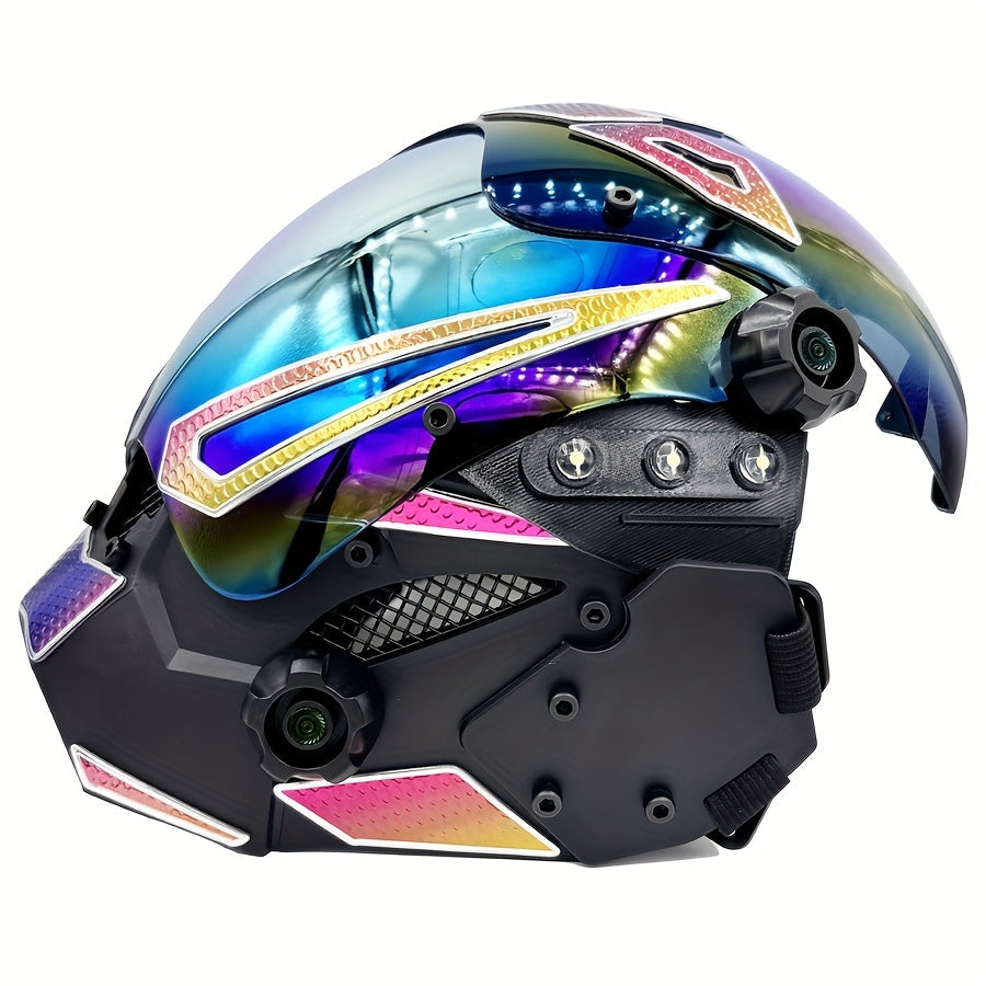 Masque mécanique cyberpunk respirant, couleur irisée AB, accessoire de tête futuriste – Accessoire de costume d'Halloween, masque de cosplay, décoration de fête, club, rave, carnaval, accessoire de scène et de photographie