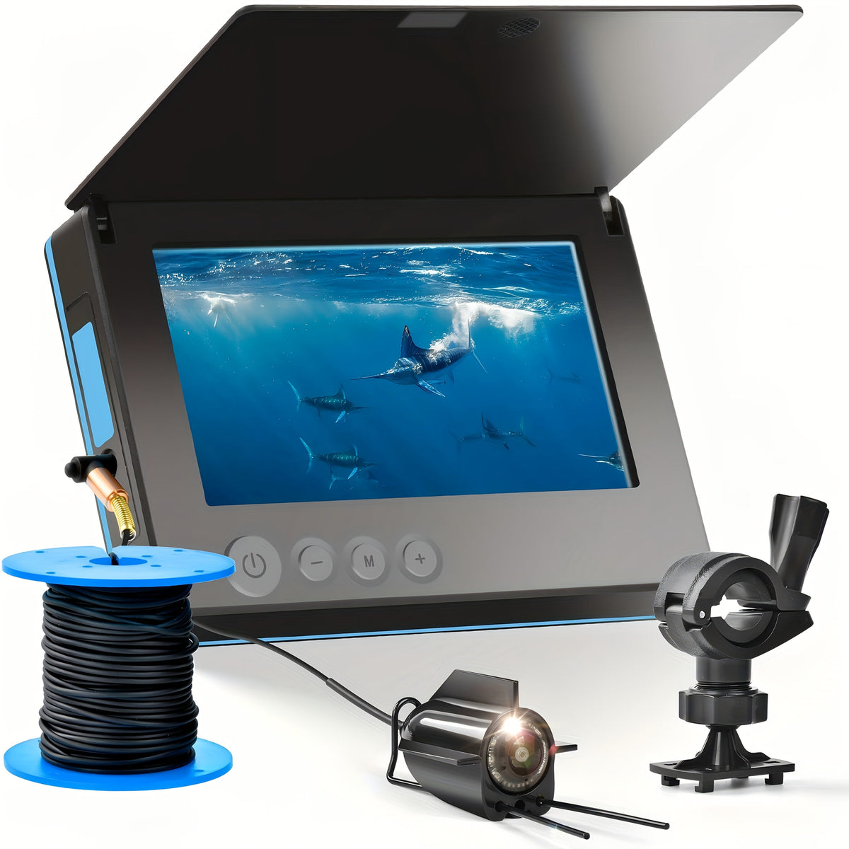 Détecteur de poissons avec caméra sous-marine HD, écran 4,3 pouces, objectif grand angle 140 degrés, lumière attractive pour poissons, kit de visionnage de pêche portable pour la pêche sur glace, en lac et en rivière