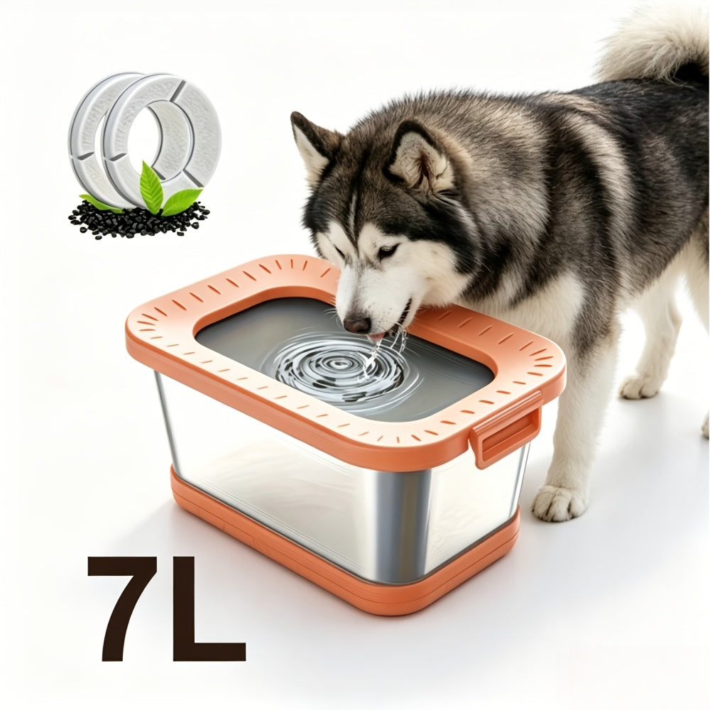 Gamelle pour chien en acier inoxydable de 7 L, anti-éclaboussures et anti-déversement, distributeur d'eau lente pour buveurs désordonnés, bol pour animal de compagnie robuste pour intérieur et extérieur – Grande capacité