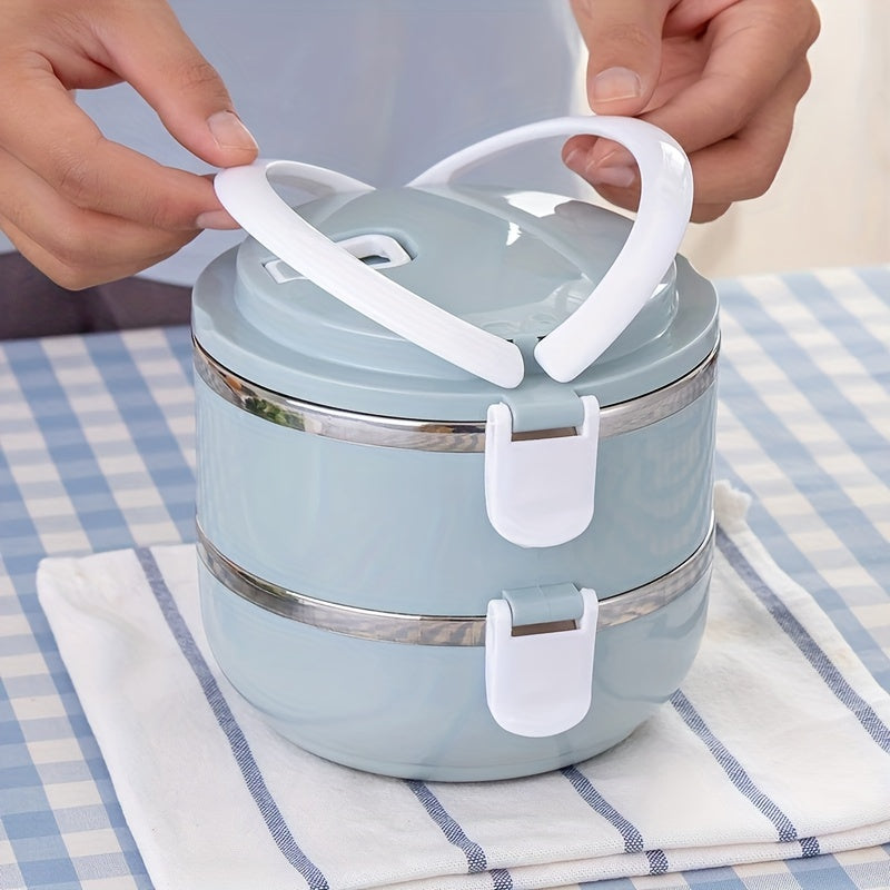 Ensemble de boîtes à lunch isothermes en acier inoxydable, 2/3/4 étages – Bento empilable avec couvercle, récipient alimentaire cylindrique étanche de 1,4 L pour le bureau, l'école, le camping, les pique-niques et l'usage en extérieur