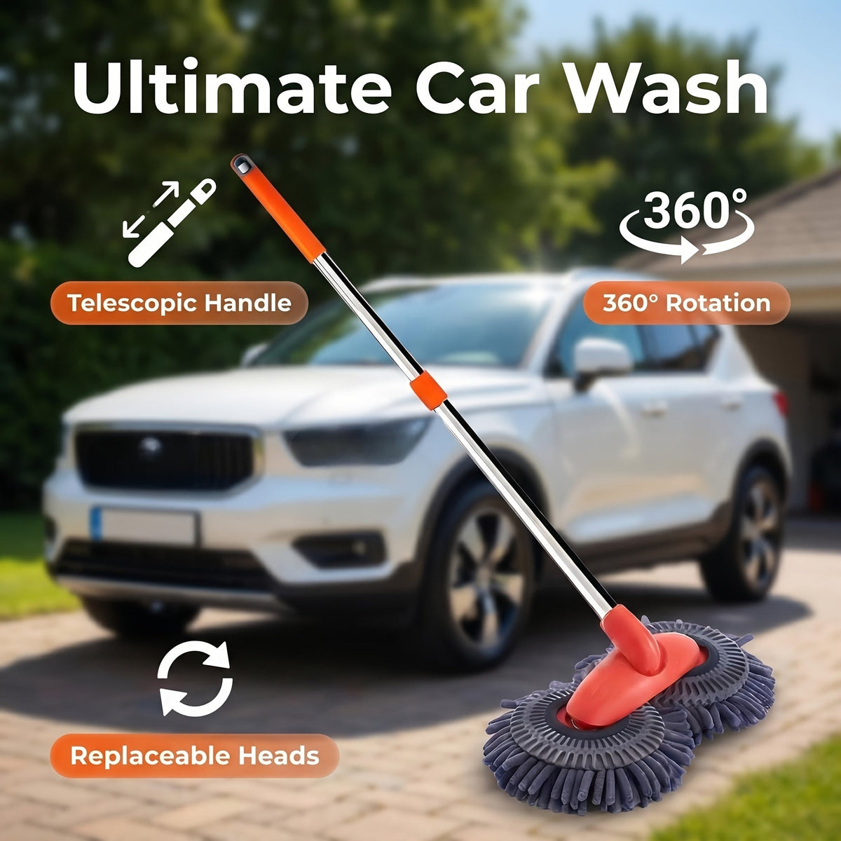 Ensemble balai et brosse de nettoyage pour voiture en microfibre réglable – Balai de lavage à manche télescopique pour voitures et camions, brosse en microfibre douce pour un nettoyage extérieur sans rayures, une brillance impeccable à chaque fois