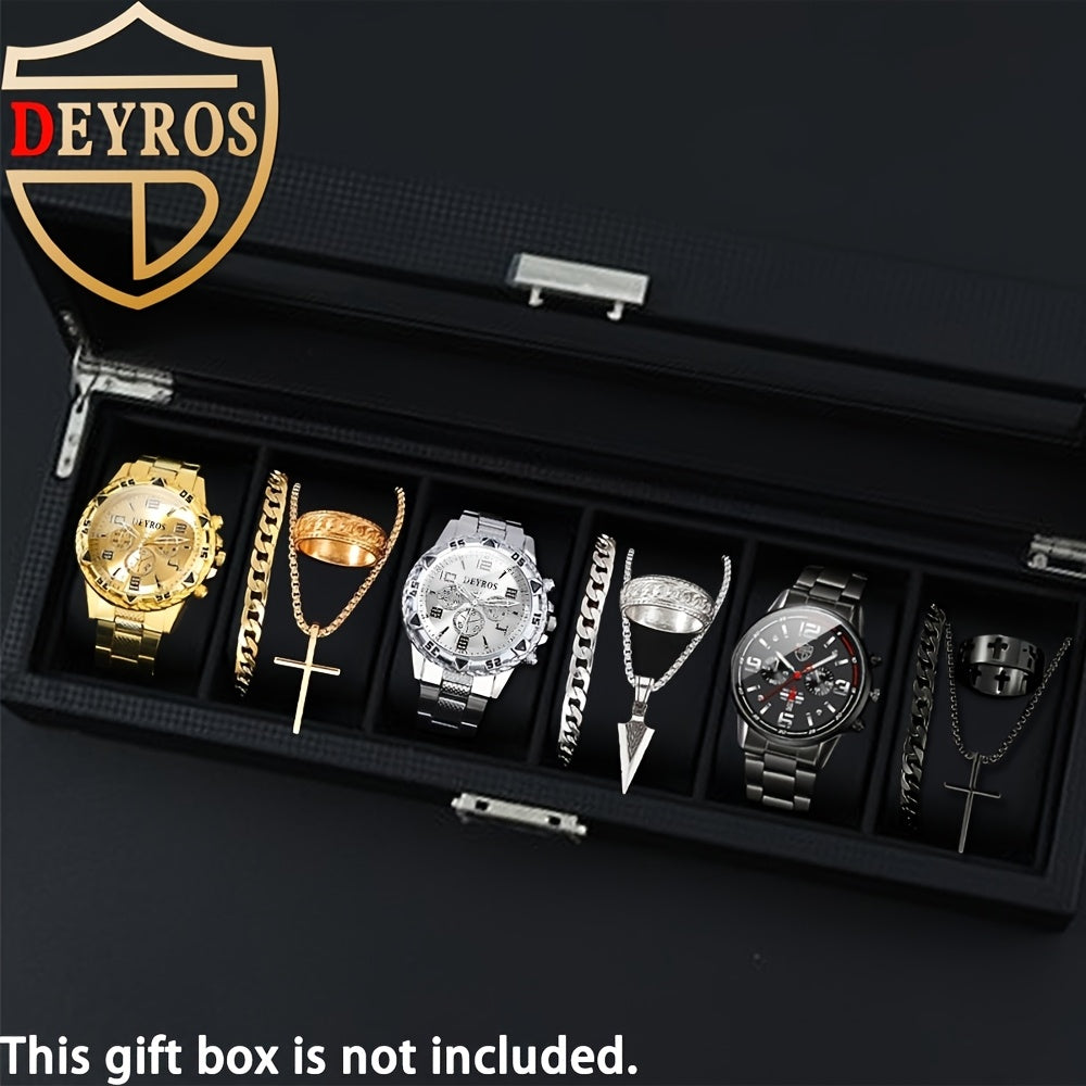 Coffret cadeau 12 pièces pour homme : montre et bijoux hip-hop – 3 montres analogiques à quartz + ensemble de 9 pièces comprenant bracelets, colliers et bagues, cadeau idéal pour Noël et les anniversaires