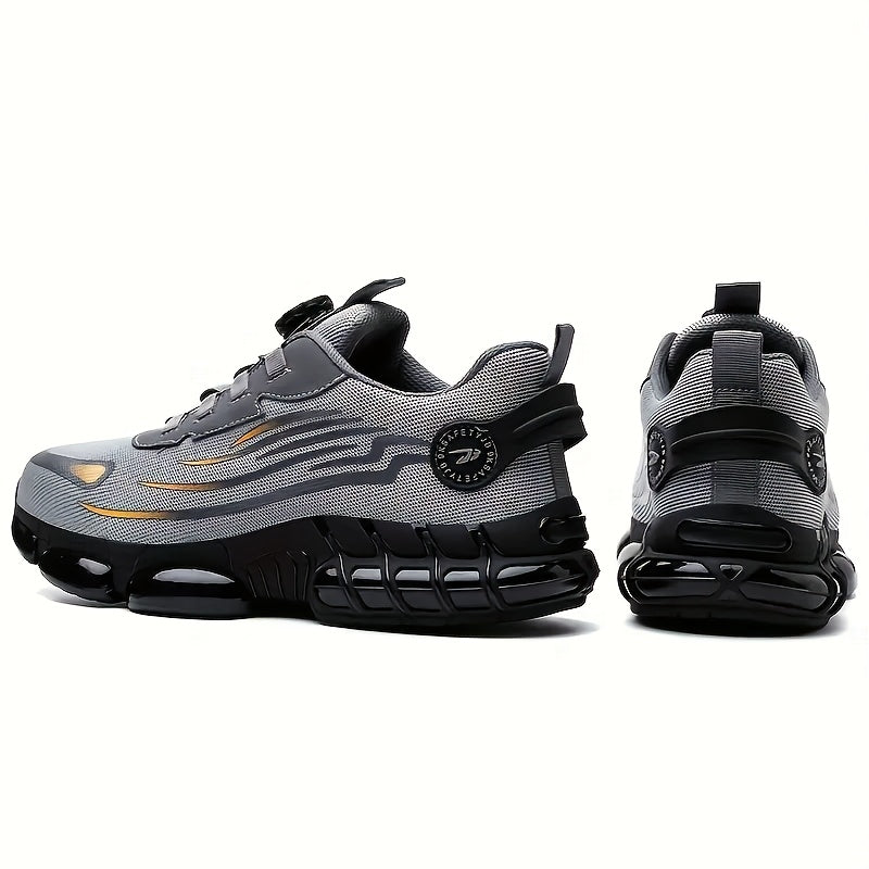 Chaussures de travail respirantes pour hommes – Chaussures de sécurité durables avec bandes réfléchissantes, semelle légère et amortissante pour l'industrie, la construction et un usage quotidien, disponibles en noir et gris, tailles US 6 à 11