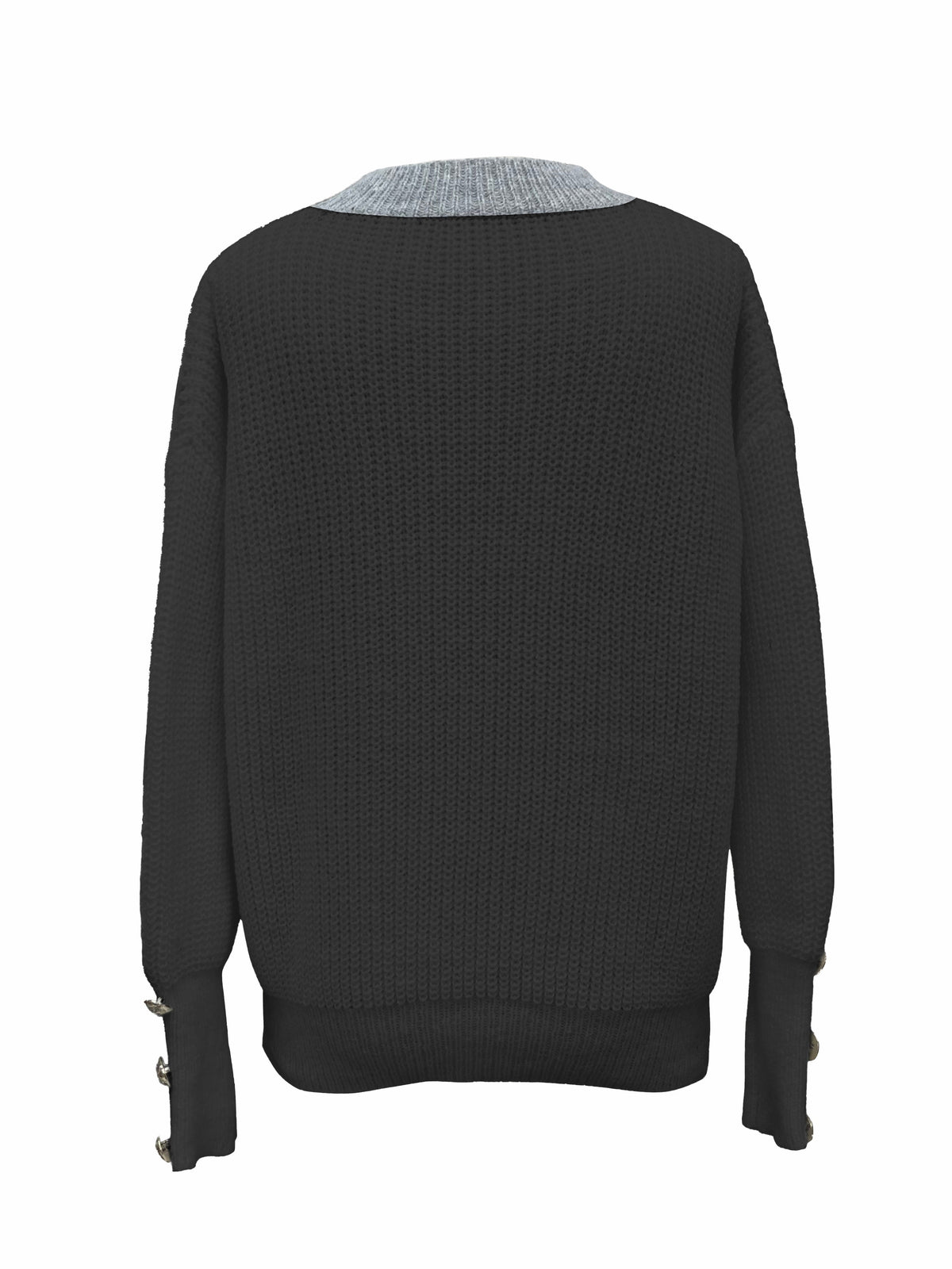 Women's V-Neck Button-Decorated Pullover Sweater β Casual Solid Color Knit Top for Fall Winter, Lightweight Polyester Stretch Pullover, Sizes S-XXL, White & Sea Blue