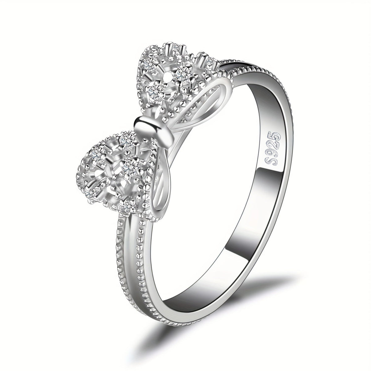 Bague nœud en argent sterling 925 pour femme – Design nœud en zircone cubique étincelant, disponible en finitions argent, or jaune et or rose, bijou délicat et hypoallergénique pour rendez-vous, usage quotidien et cadeaux, tailles 4-10