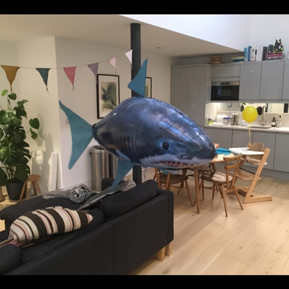 Jouet ballon gonflable requin volant télécommandé, poisson planeur flottant dans les airs, 145 cm, intérieur extérieur, cadeau d'anniversaire, Noël, Halloween pour enfants et adolescents, requin bleu ou poisson-clown orange
