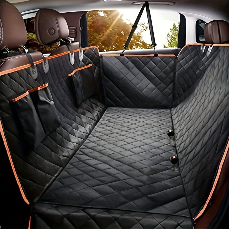 Housse de siège auto pour chien avec 4 poches - Coussin de siège imperméable et antidérapant pour chiens moyens et grands, housse de siège arrière intégrale anti-taches, tapis de voiture universel pour chien, noir