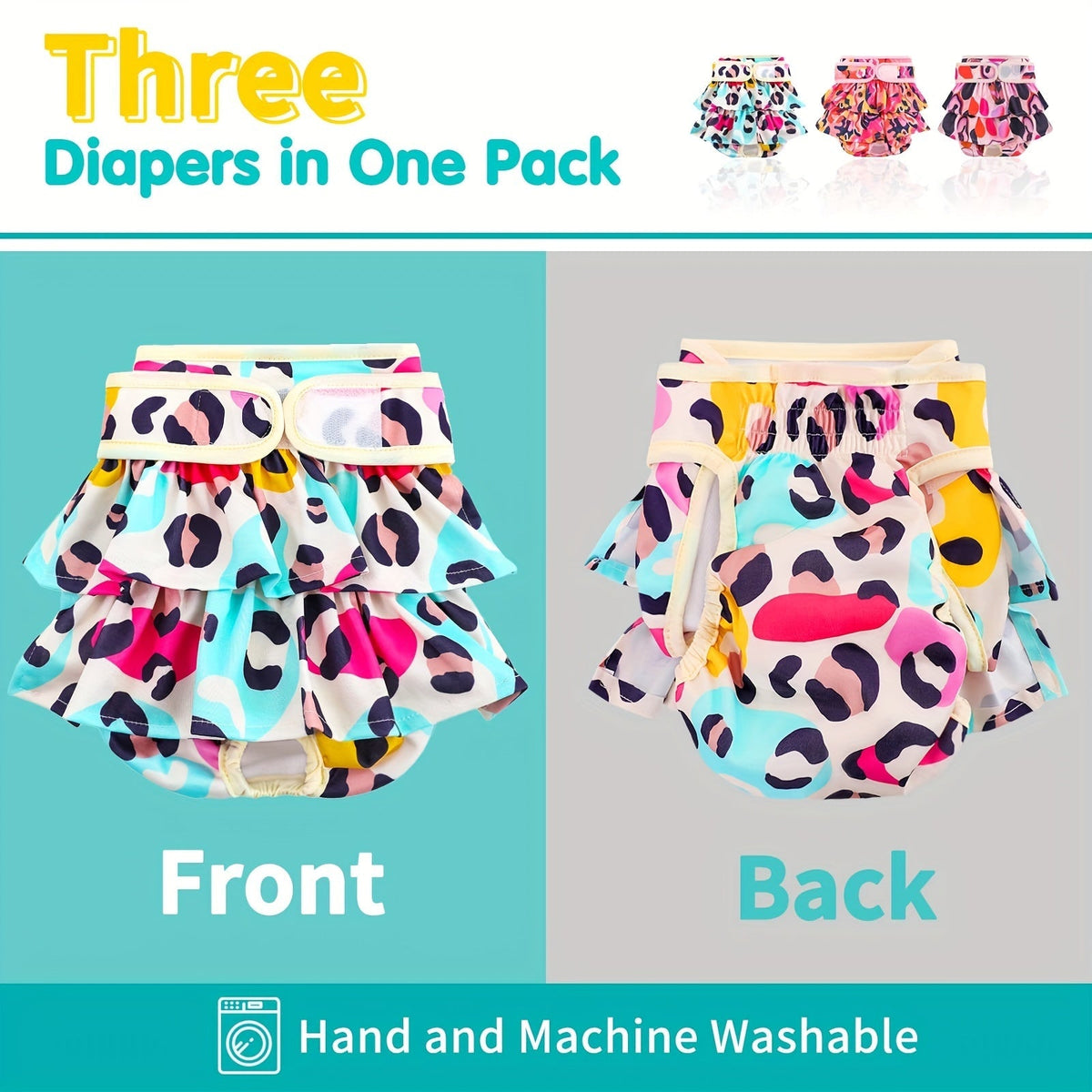 Washable Female Dog Diapers 3 Pack Reusable Highly Absorbent β Dog Period Panties for Female Dogs in Heat Incontinence & Puppy Training XS to L