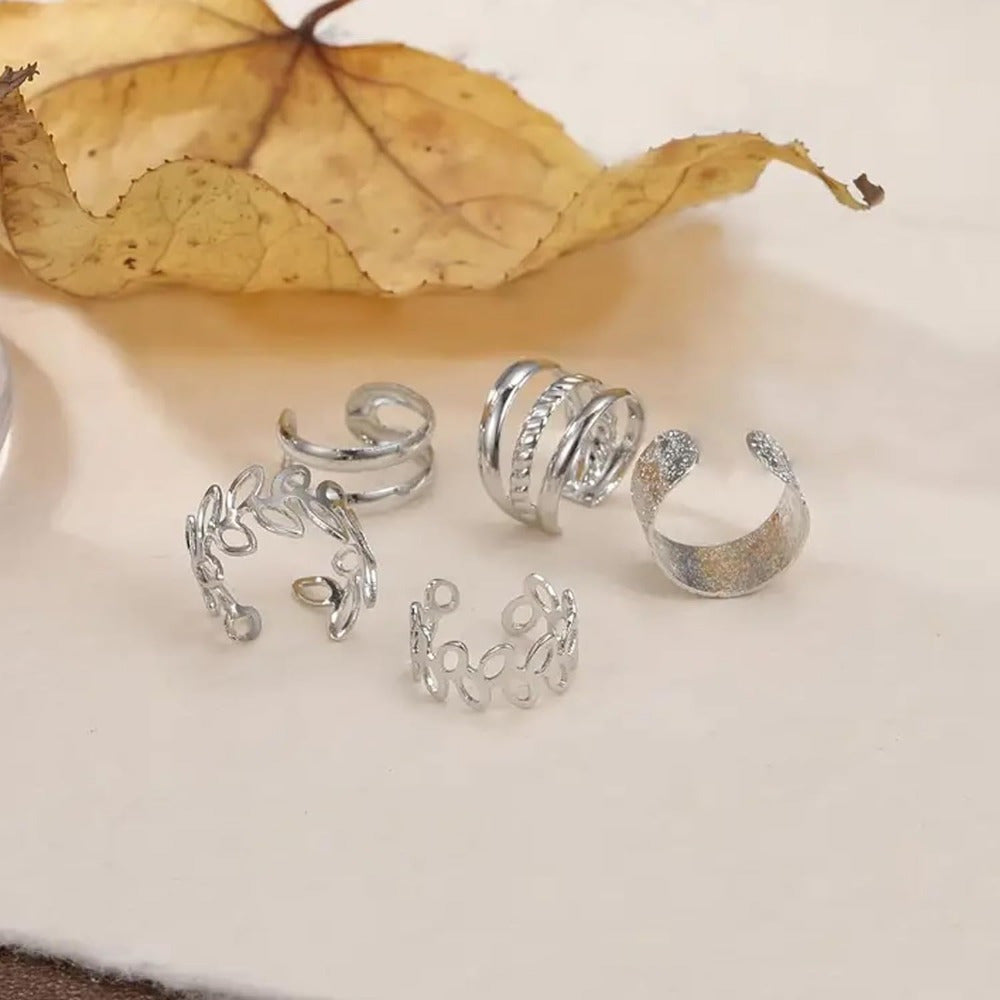 Lot de 5 boucles d'oreilles clips sans perçage pour femmes, bagues d'oreille hypoallergéniques pour cartilage, argentées et dorées, empilables, aucun trou nécessaire
