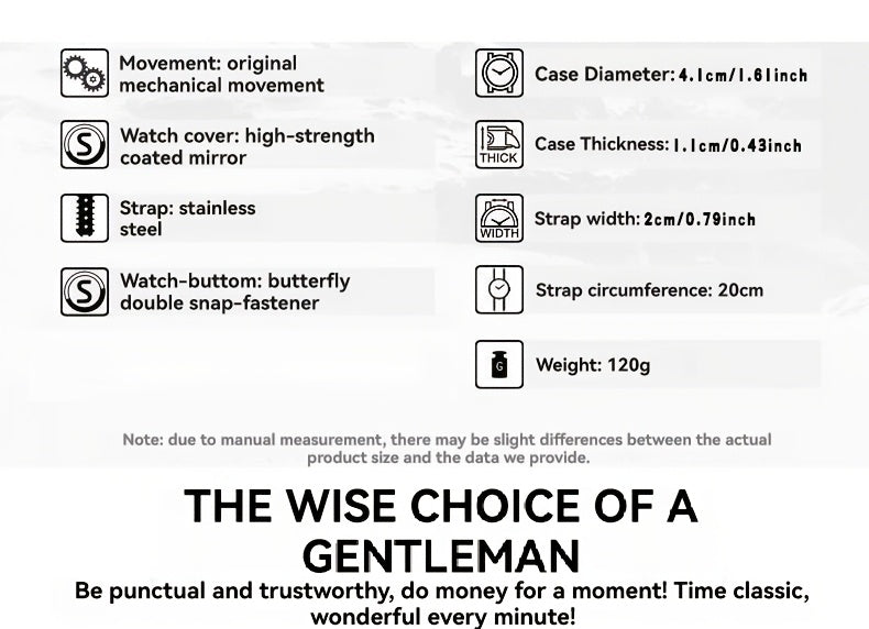 Montre mécanique automatique pour homme – Bracelet fin en acier inoxydable, aiguilles lumineuses, affichage du calendrier, sans pile – Montre de luxe habillée pour le travail, cadeau idéal