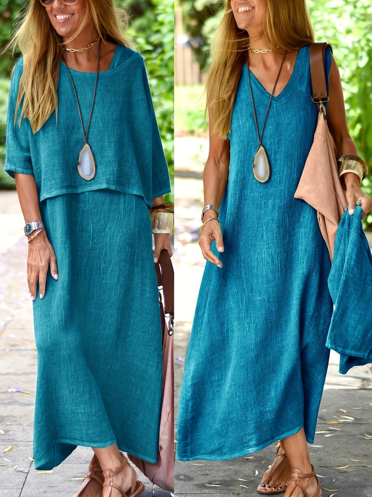 Ensemble deux pièces pour femme, haut ample décontracté et robe longue sans manches, tenue bohème d'été, noir, kaki, bleu ciel, gris ardoise, S M L XL XXL