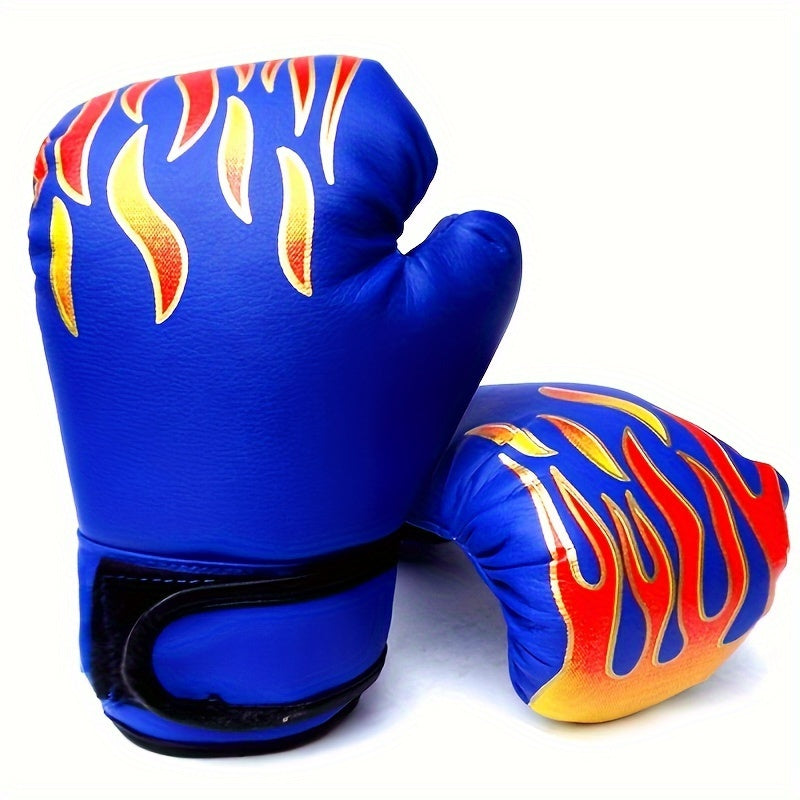 Gants de boxe pour enfants, garçons et filles – Gants d'entraînement jeunesse motif flamme pour sac de frappe, kickboxing, MMA, sparring et boxe thaï, cadeau de sport pour débutants (Rouge flamme / Bleu flamme)
