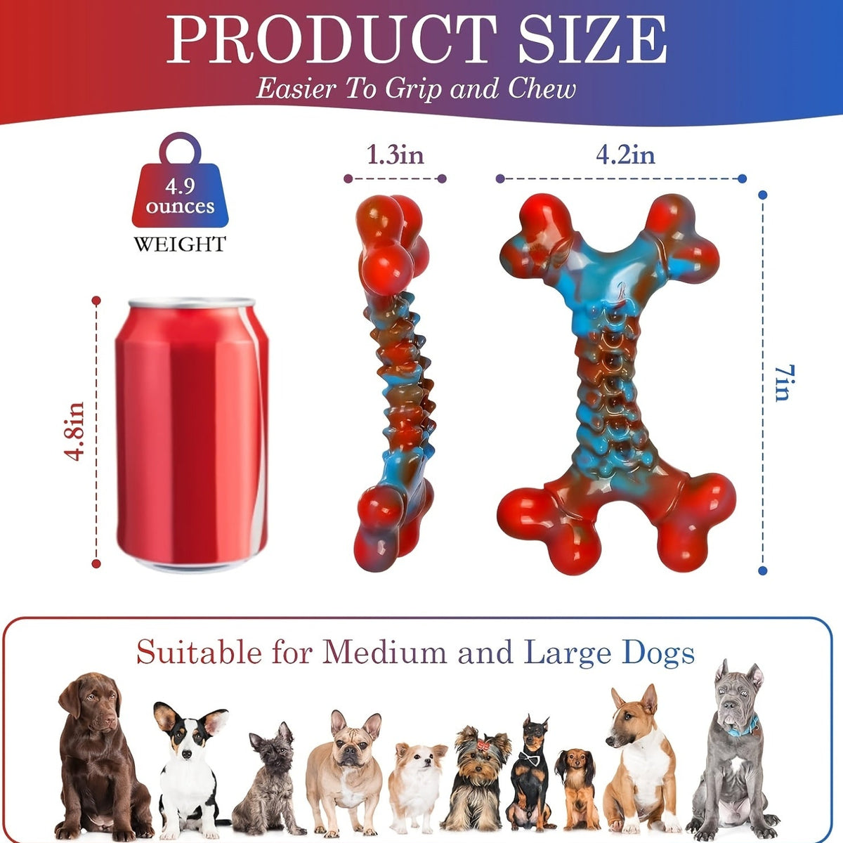 Jouets à mâcher ultra-résistants pour chiens destructeurs - Os en nylon indestructible pour grandes et moyennes races, jouet de dentition pour chiot, arômes bœuf et beurre de cacahuète, occupe les chiens