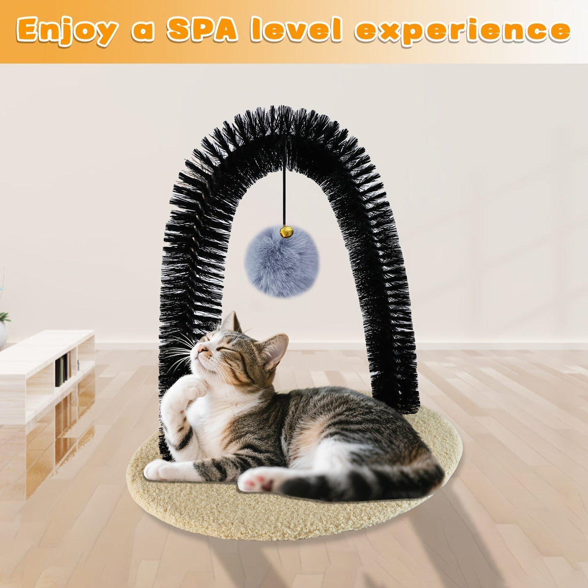 Arche de toilettage pour chat avec griffoir – Brosse de massage interactive pour chats d'intérieur, aide à la mue et soulagement du stress