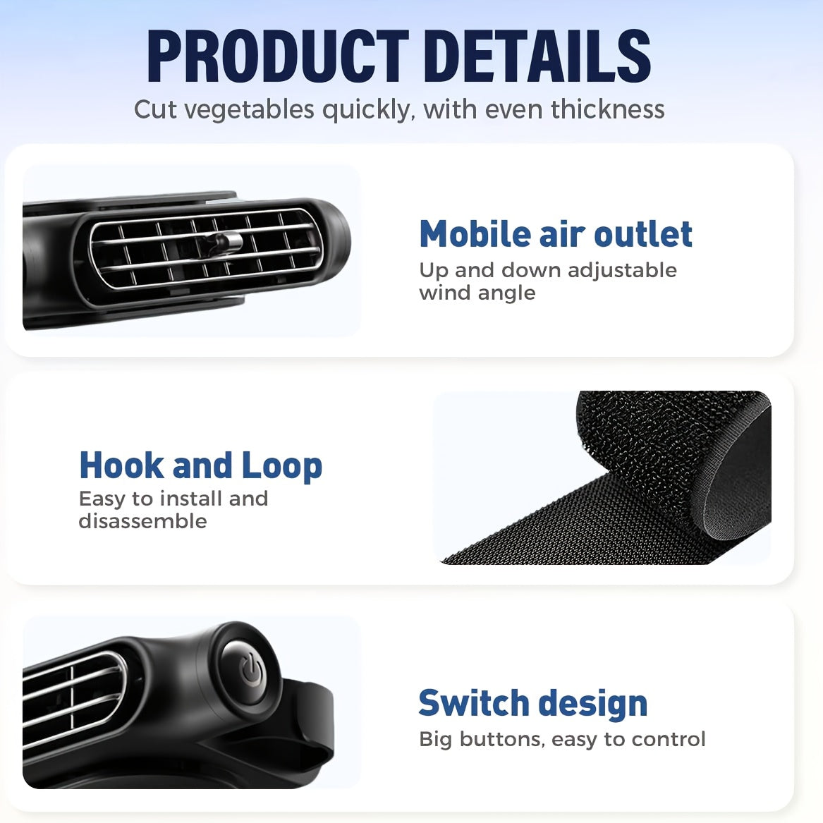 Ventilateur de voiture USB sans pales à 3 vitesses, refroidissement silencieux – Ventilateur de siège plug-and-play avec câble USB, restez au frais dans les embouteillages, ajustement universel pour tous les modèles de voiture, blanc et noir