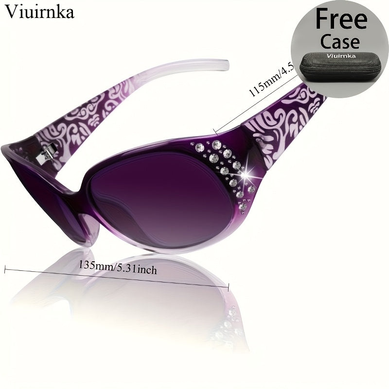 Lunettes de soleil œil-de-chat à strass pour femme – Lunettes avec protection UV et ornements floraux, monture légère pour la plage, la conduite, l'extérieur, le style urbain et les vacances, accessoire de mode tendance en cadeau