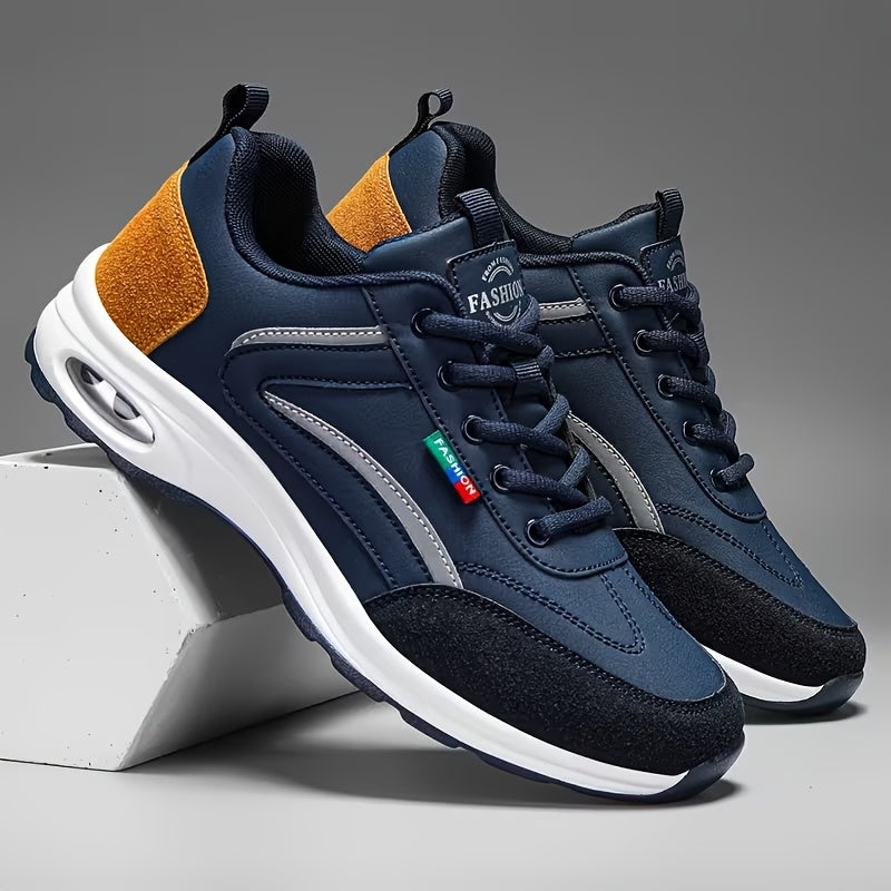 Baskets de mode pour hommes à lacets – Chaussures de course décontractées à semelle souple antidérapante, tige en polyuréthane, doublure confortable, légères pour les sports de plein air, la marche et le quotidien – Disponibles en bleu, noir et blanc