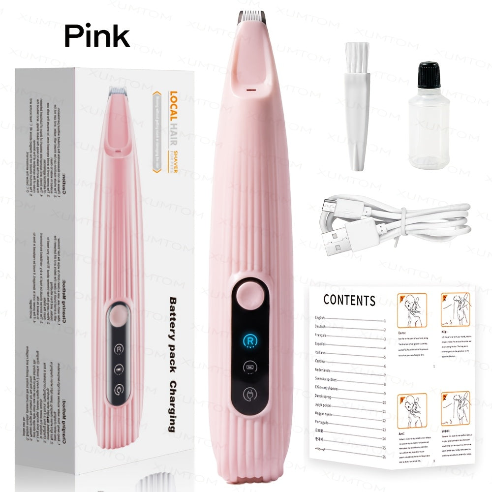 Electric Pet Paw Trimmer with LED Light USB Rechargeable - Low Noise Dog & Cat Grooming Clipper for Paw Hair, Whiskers & Eye Area, Multi-Function Cordless Pet Hair Trimmer for Small Medium Dogs & Cats