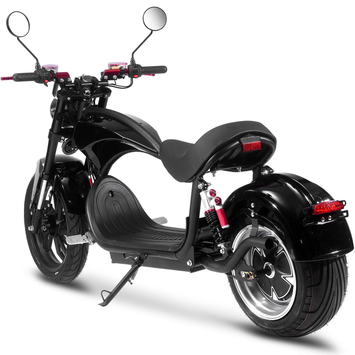 Trottinette électrique au lithium MotoTec Raven 60V 2500W – 45 km/h, autonomie de 55 à 80 km, batterie 30Ah, freins hydrauliques, éclairage LED avant et arrière, rétroviseurs et klaxon – Scooter électrique haute performance pour adultes