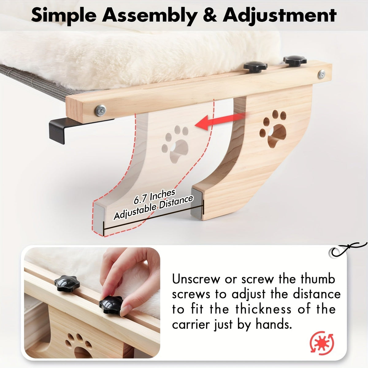 Perchoir et hamac de fenêtre pour chats d'intérieur – Cadre robuste en bois et métal, fixation facile et ajustable pour rebord de fenêtre, chevet, tiroir et placard, supporte les grands chats, lit étagère peu encombrant pour chat
