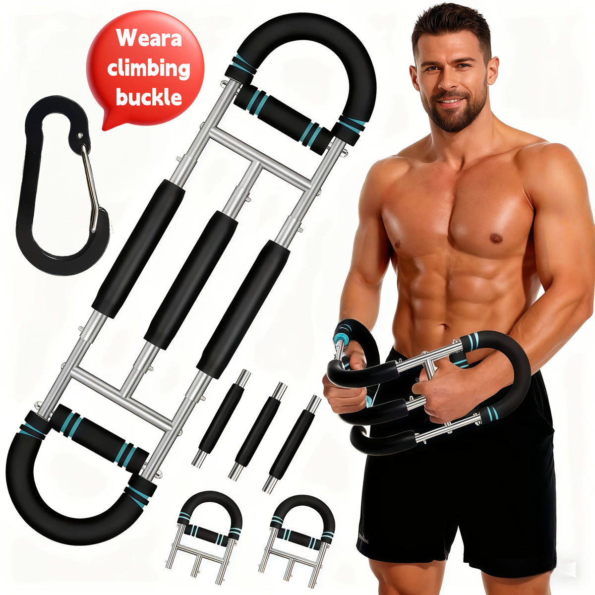Appareil d'entraînement de la force des bras, extenseur de poitrine, barre à 3 niveaux de résistance réglables, extenseur portable et détachable pour renforcer les avant-bras, appareil de musculation pour le haut du corps à domicile