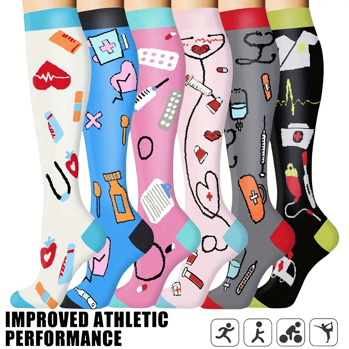 Lot de 6 paires de chaussettes de sport de compression légères et mixtes – Chaussettes de sport décontractées pour la course, le cyclisme, le football, la randonnée, les activités de plein air et les voyages, tailles S/M et L/XL