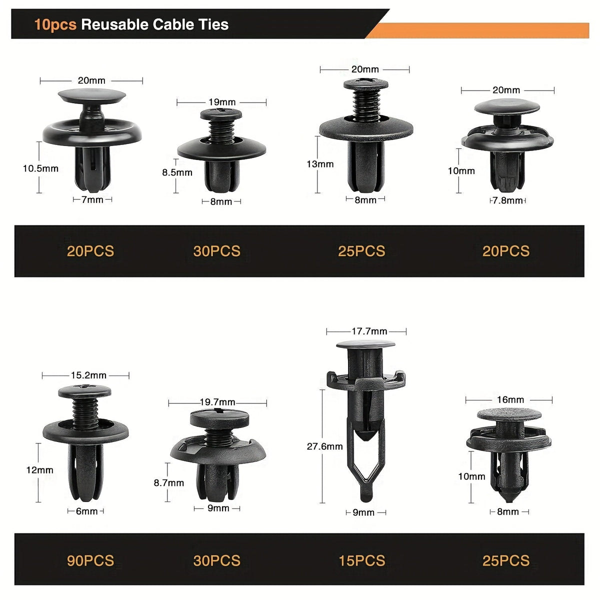 Kit d'assortiment de clips de fixation pour voiture 115/635/640/1290 pièces - 16 tailles de rivets en nylon pour pare-chocs et garde-boue, fixations automobiles avec serre-câbles et outil de démontage