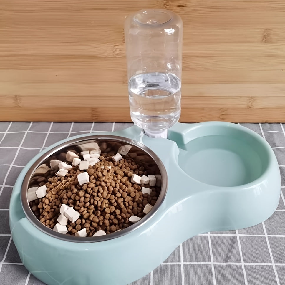 Distributeur d'eau et gamelle automatiques pour chats et petits chiens - Station de nourrissage antidérapante à double usage en polypropylène durable, design peu encombrant et facile à nettoyer, sans pile nécessaire