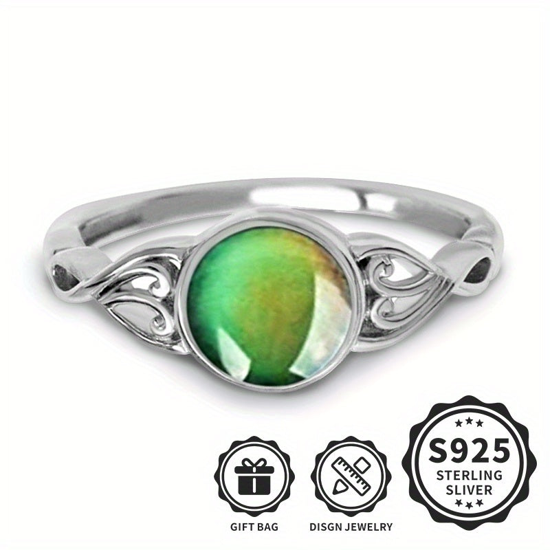 Bague d'humeur en argent sterling 925 avec changement de couleur thermosensible et incrustation d'opale – Bague unisexe créative pour hommes et femmes, légère (3,2 g), idéale pour le quotidien et les fêtes, tailles 6 à 9